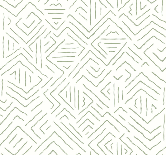 York Wallcoverings Artifacts Sirih Sage Wallpaper Bohemian Geometrics Whites and Off-Whites  Wallpaper - AB3082