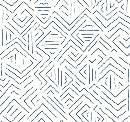 York Wallcoverings Artifacts Sirih Navy Wallpaper Bohemian Geometrics Whites and Off-Whites  Wallpaper - AB3083