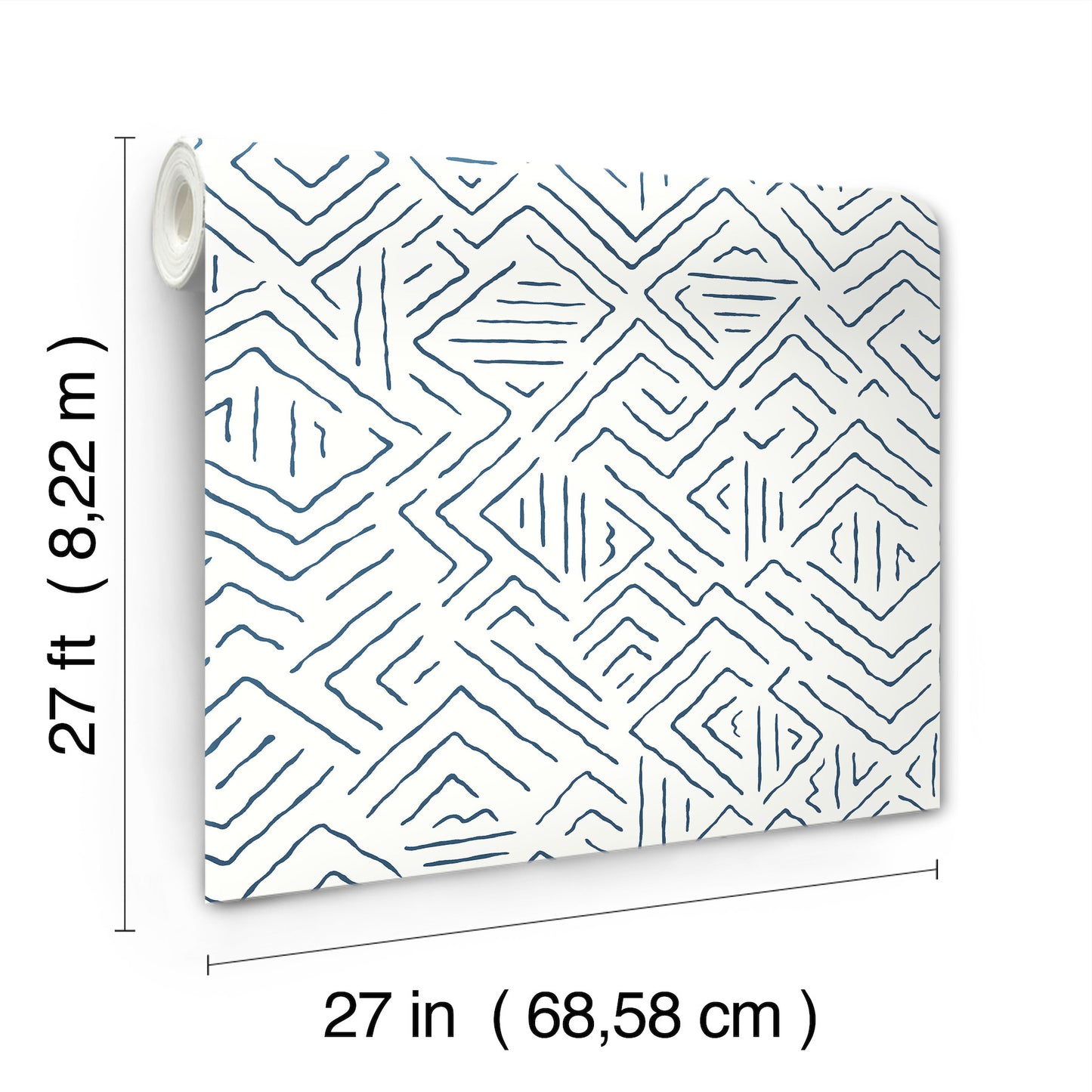 York Wallcoverings Artifacts Sirih Navy Wallpaper Bohemian Geometrics Whites and Off-Whites  Wallpaper - AB3083