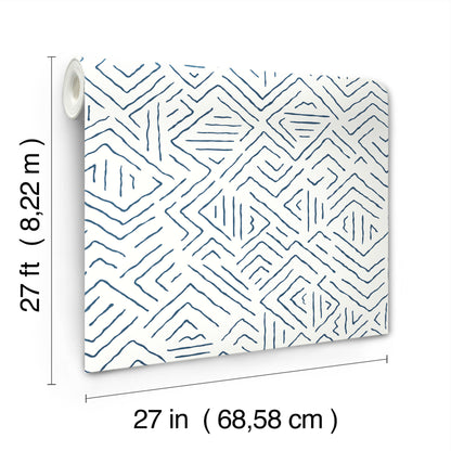 York Wallcoverings Artifacts Sirih Navy Wallpaper Bohemian Geometrics Whites and Off-Whites  Wallpaper - AB3083