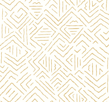 York Wallcoverings Artifacts Sirih Ochre Wallpaper Bohemian Geometrics Whites and Off-Whites  Wallpaper - AB3084