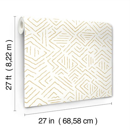 York Wallcoverings Artifacts Sirih Ochre Wallpaper Bohemian Geometrics Whites and Off-Whites  Wallpaper - AB3084