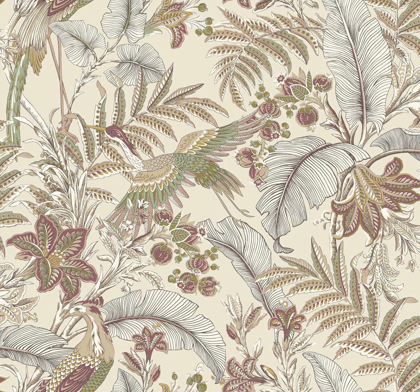 York Wallcoverings Artifacts Heronwood Mulberry Wallpaper Traditional Animals and Insects Purples  Wallpaper - AB3101