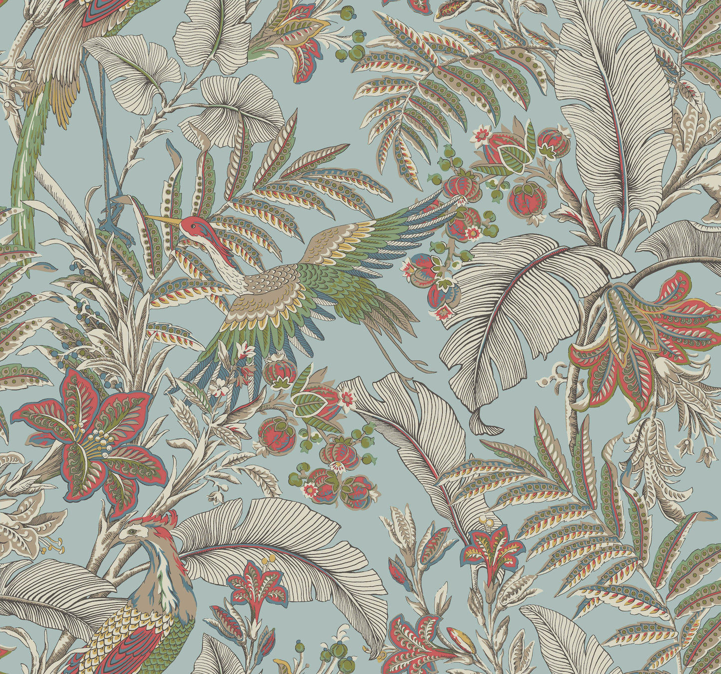 York Wallcoverings Artifacts Heronwood Sky Blue Wallpaper Traditional Animals and Insects Blues  Wallpaper - AB3102
