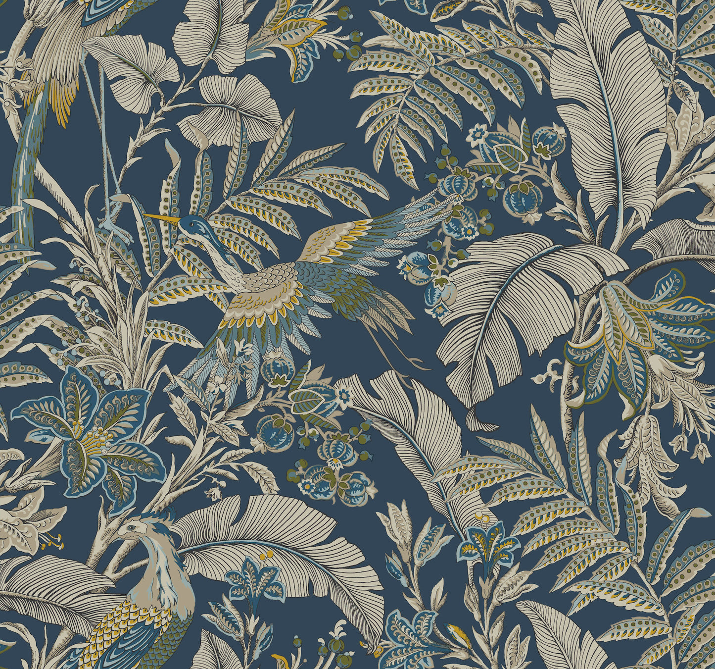 York Wallcoverings Artifacts Heronwood Navy Wallpaper Traditional Animals and Insects Blues  Wallpaper - AB3103