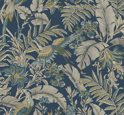 York Wallcoverings Artifacts Heronwood Navy Wallpaper Traditional Animals and Insects Blues  Wallpaper - AB3103