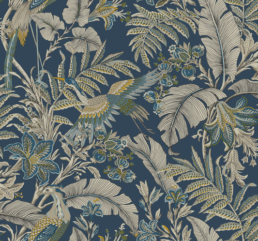 York Wallcoverings Artifacts Heronwood Navy Wallpaper Traditional Animals and Insects Blues  Wallpaper - AB3103