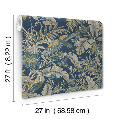 York Wallcoverings Artifacts Heronwood Navy Wallpaper Traditional Animals and Insects Blues  Wallpaper - AB3103