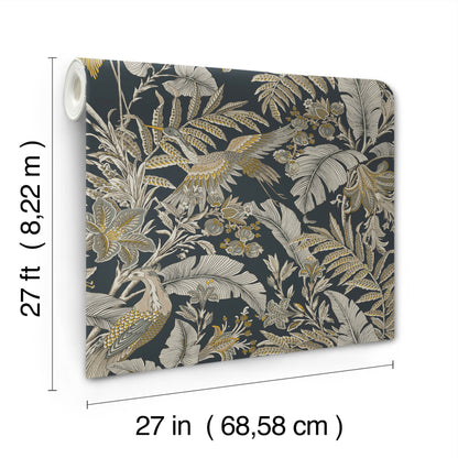 York Wallcoverings Artifacts Heronwood Black Wallpaper Traditional Animals and Insects Blacks  Wallpaper - AB3104