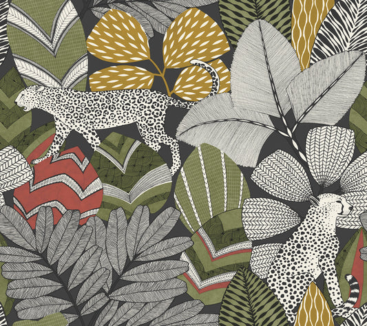 York Wallcoverings Artifacts Namiri Black Wallpaper Eclectic Tropical Blacks  Wallpaper - AB3112