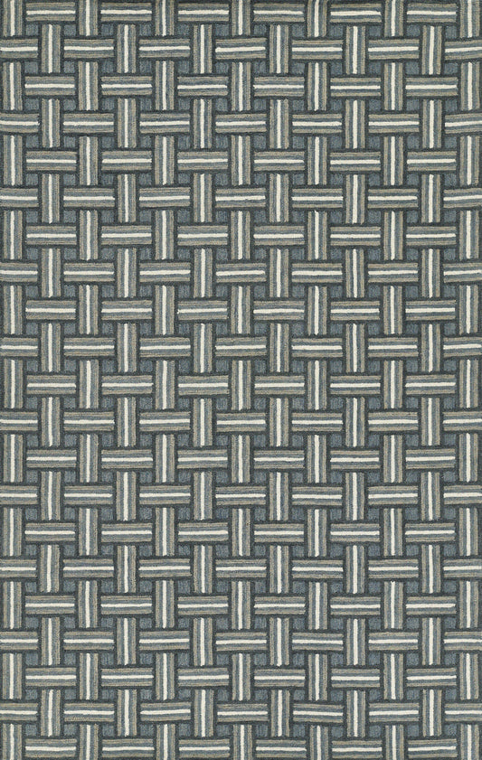 Blue-gray basket-weave pattern with interlaced strips; outdoor wicker-style upholstery texture.