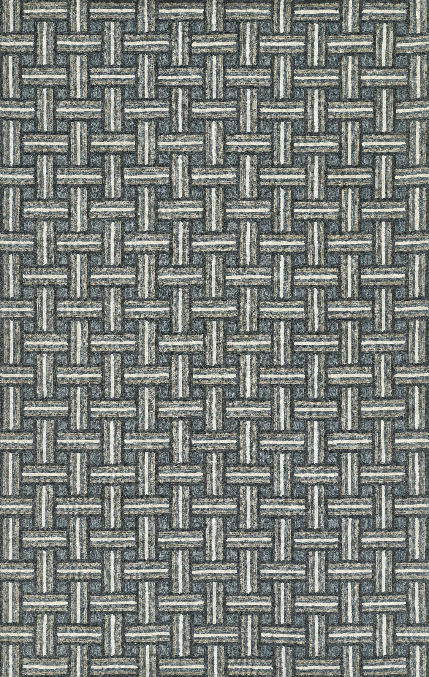 Blue-gray basketweave fabric with interlaced strips forming a textured upholstery weave.