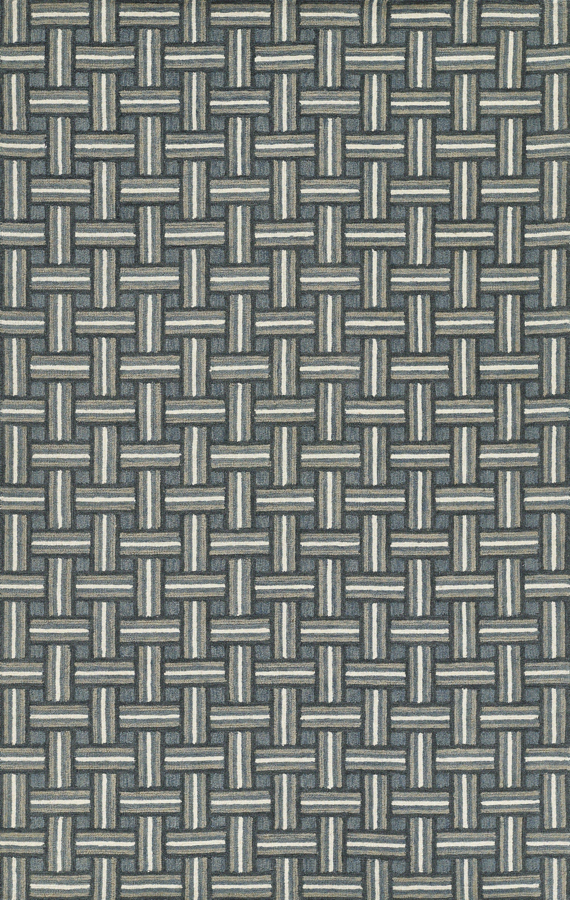 Blue-gray basketweave fabric with interlaced strips forming a textured upholstery weave.