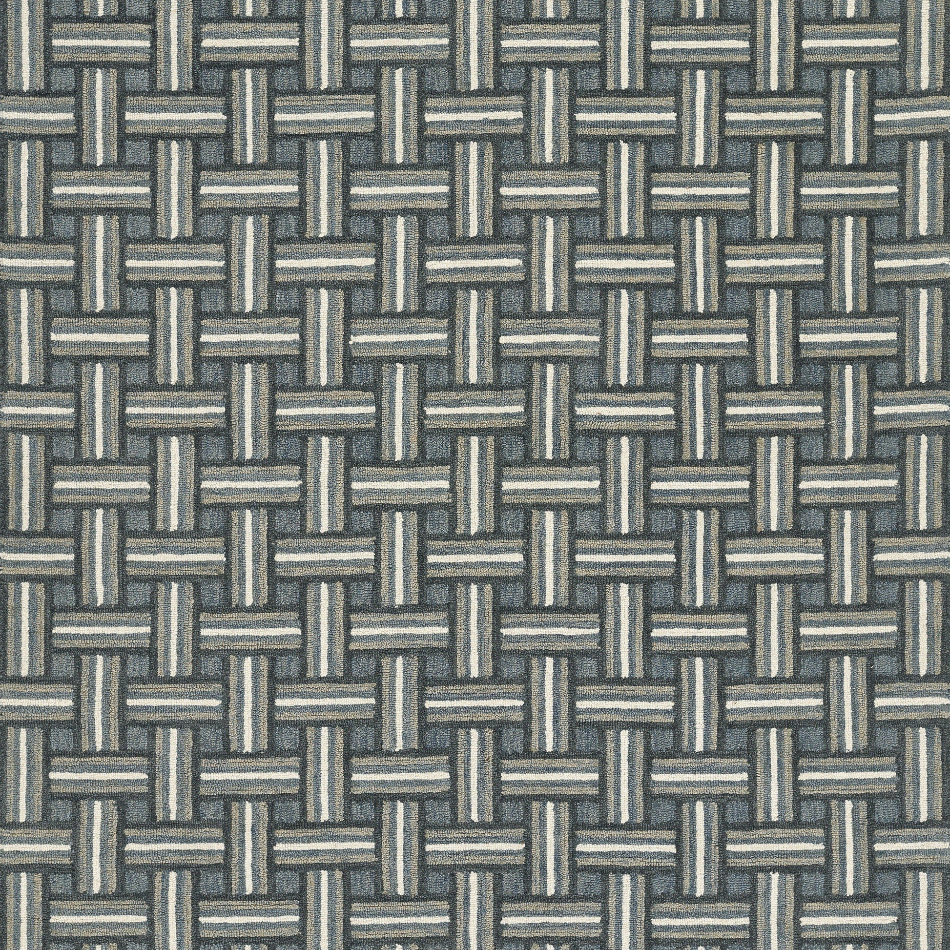 Blue-gray basketweave texture with interlaced strips, close-up woven pattern for upholstery or decking.