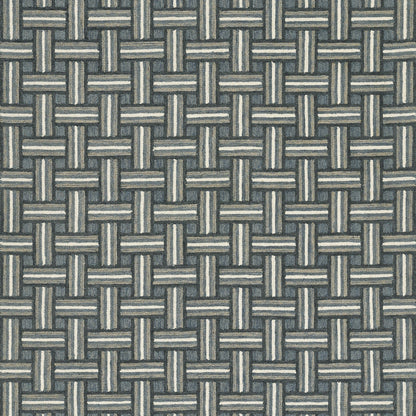 Blue-gray basketweave texture with interlaced strips, close-up woven pattern for upholstery or decking.