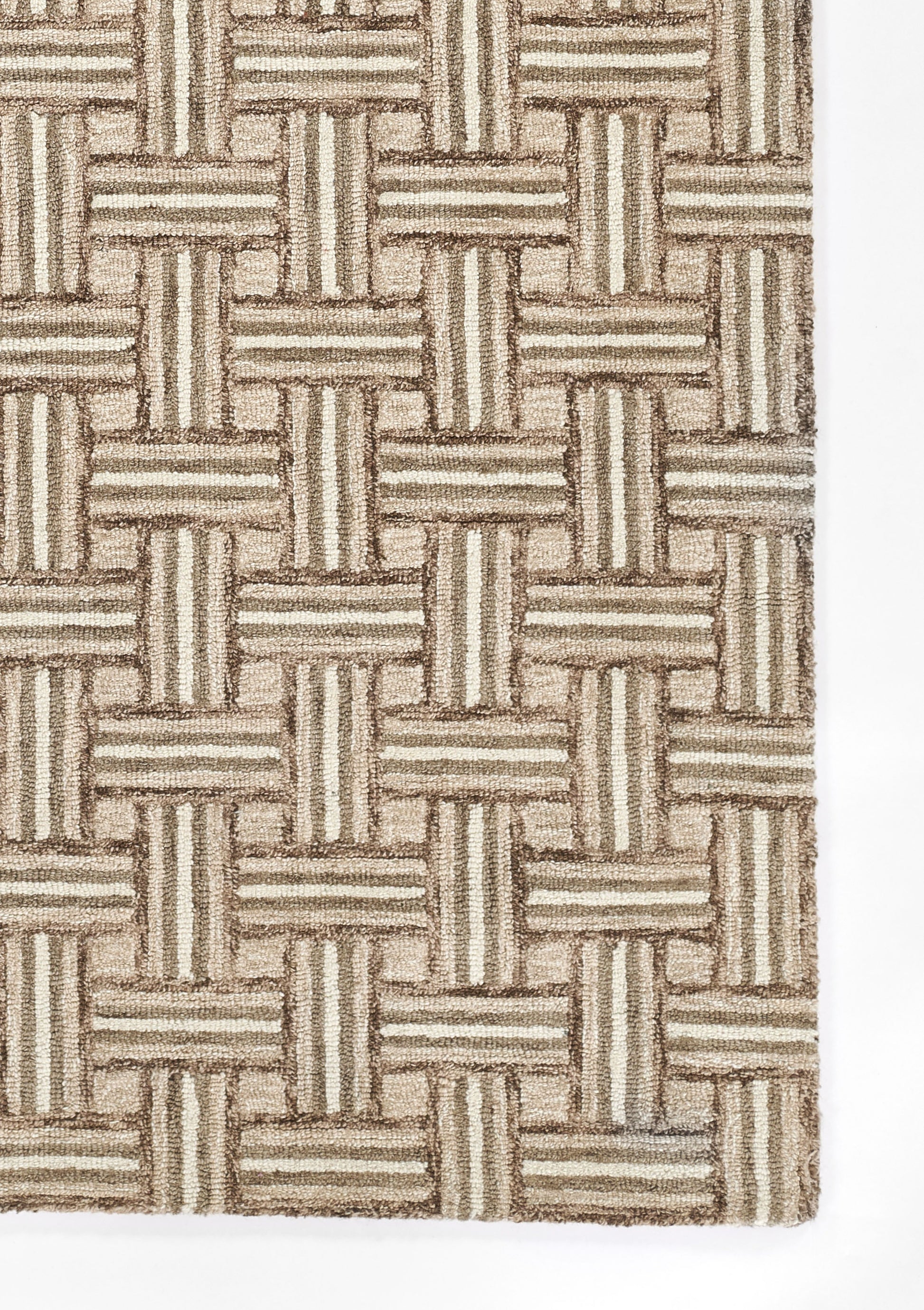 Beige and tan basketweave woven placemat, natural fiber look, rectangular kitchen decor.