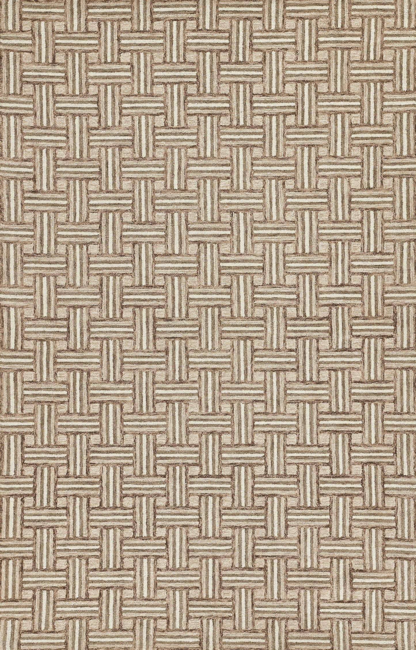 Beige and tan woven basket-weave fabric texture with interlocking rectangular pattern.