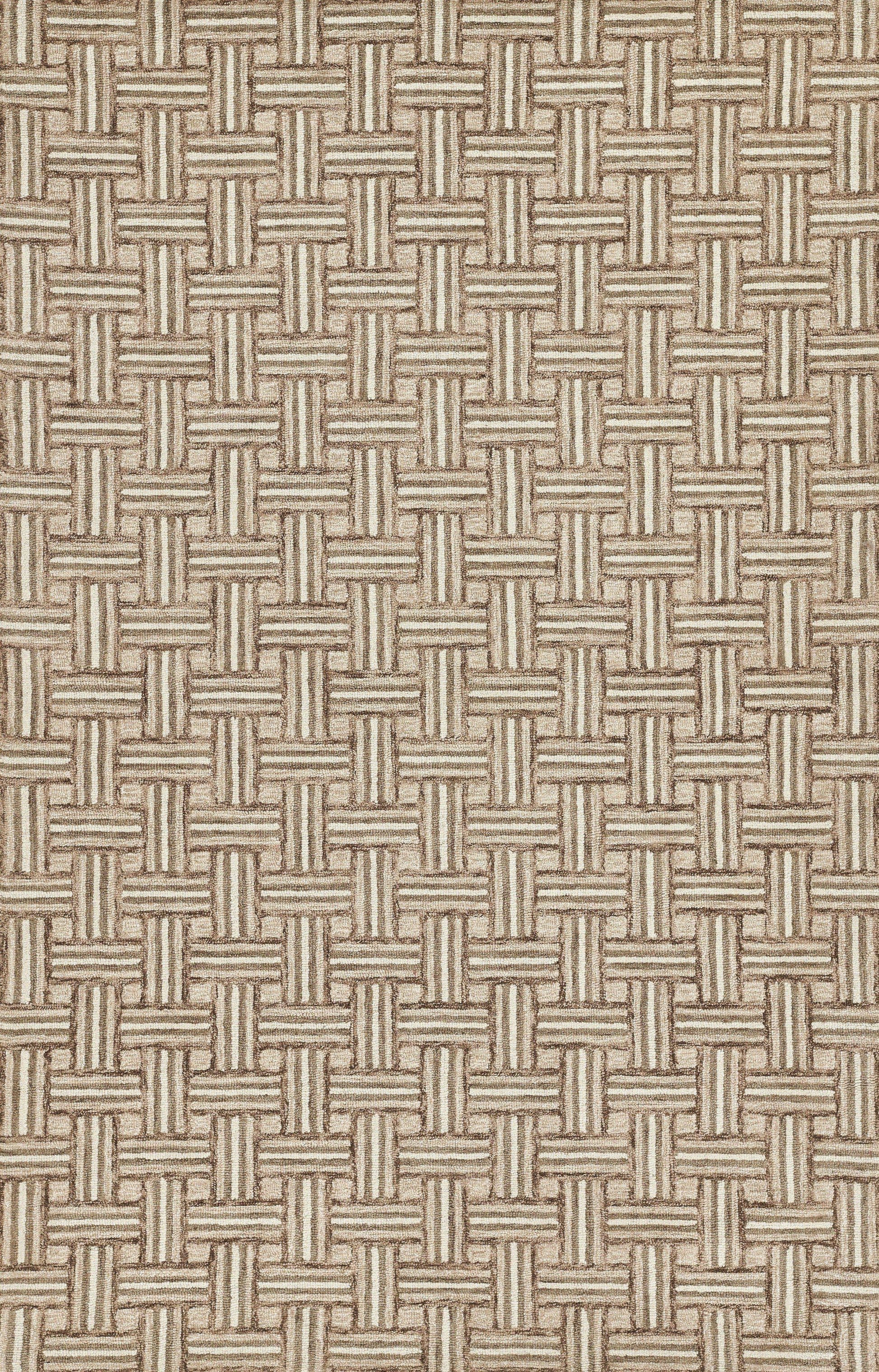Beige and tan woven basket-weave fabric texture with interlocking rectangular pattern.