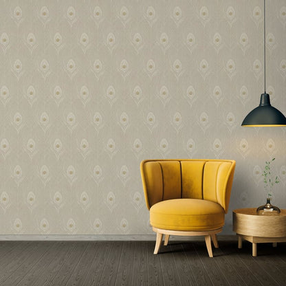 Galerie Wallcoverings Absolutely Chic Peacock Feather Motif Galerie Wallcoverings  Beige   - AC60009