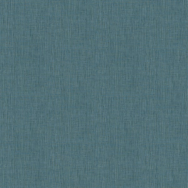 Close-up of teal-blue Hessian-effect textured wallpaper with a fine vertical weave.
