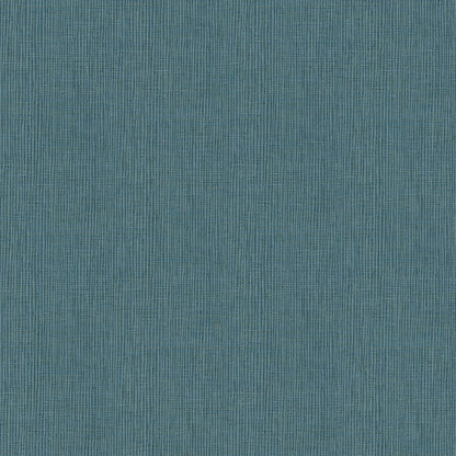 Close-up of teal-blue Hessian-effect textured wallpaper with a fine vertical weave.