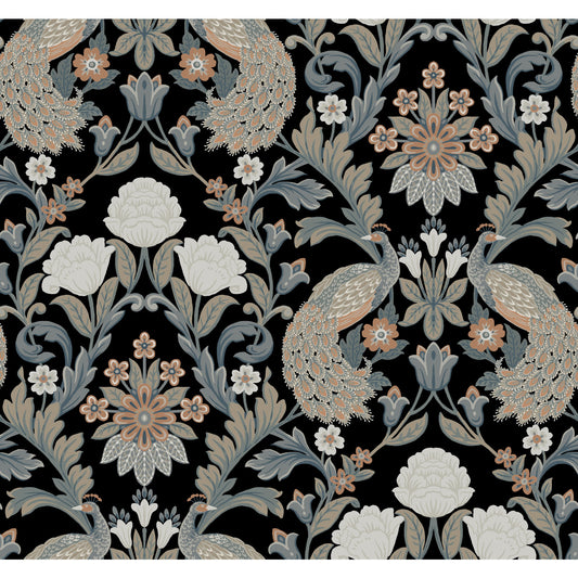 York Wallcoverings Arts and Crafts Plume Dynasty  Black Wallpaper  Damasks Blacks  Wallpaper - AC9101