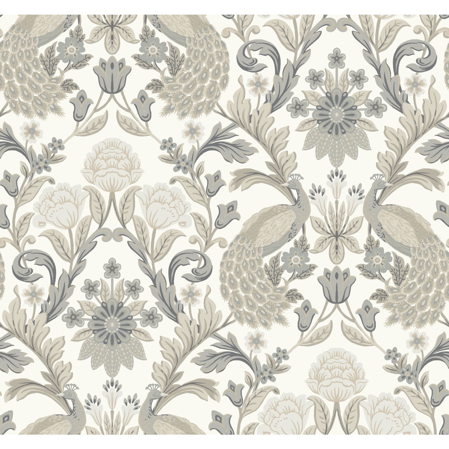 York Wallcoverings Arts and Crafts Plume Dynasty White and Neutral Metallic Wallpaper  Damasks Whites and Off-Whites  Wallpaper - AC9102