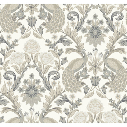 York Wallcoverings Arts and Crafts Plume Dynasty White and Neutral Metallic Wallpaper  Damasks Whites and Off-Whites  Wallpaper - AC9102