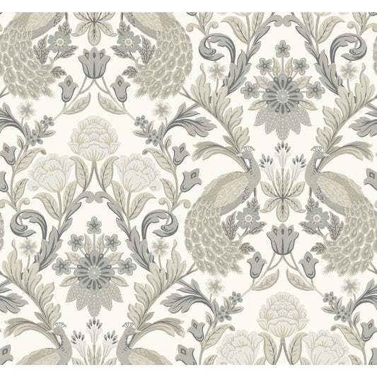 York Wallcoverings Arts and Crafts Plume Dynasty White and Neutral Metallic Wallpaper  Damasks Whites and Off-Whites  Wallpaper - AC9102