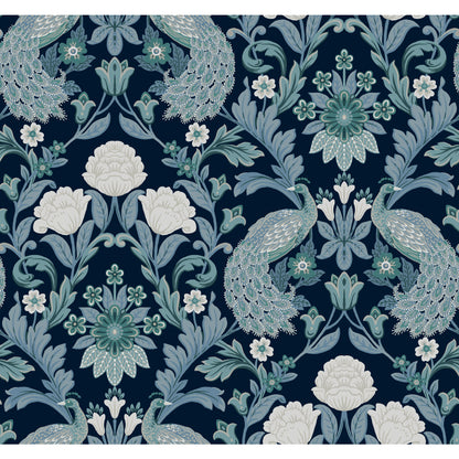 York Wallcoverings Arts and Crafts Plume Dynasty Navy Wallpaper  Damasks Blues  Wallpaper - AC9103