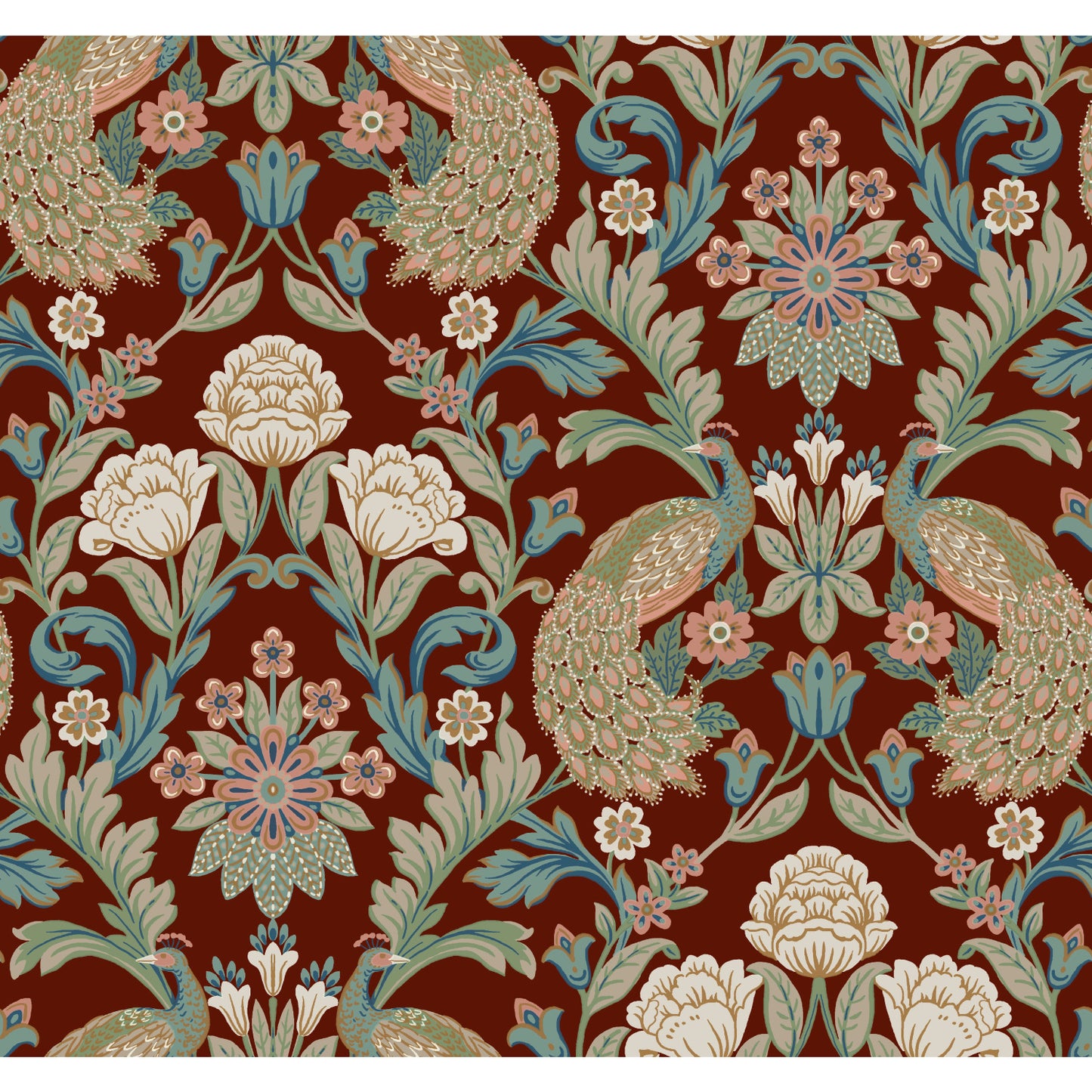 York Wallcoverings Arts and Crafts Plume Dynasty Red Metallic Wallpaper  Damasks Reds  Wallpaper - AC9106