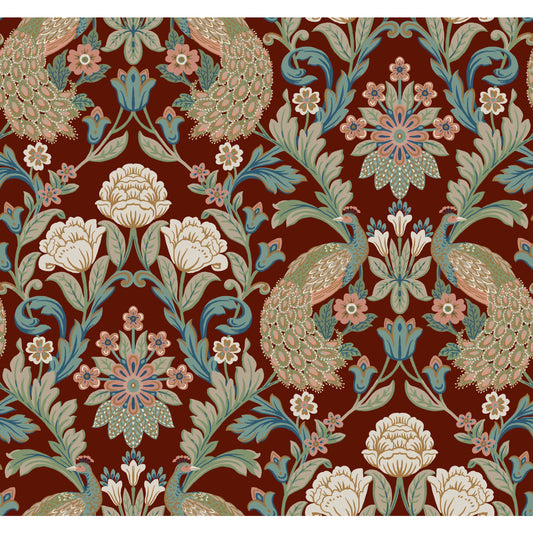 York Wallcoverings Arts and Crafts Plume Dynasty Red Metallic Wallpaper  Damasks Reds  Wallpaper - AC9106