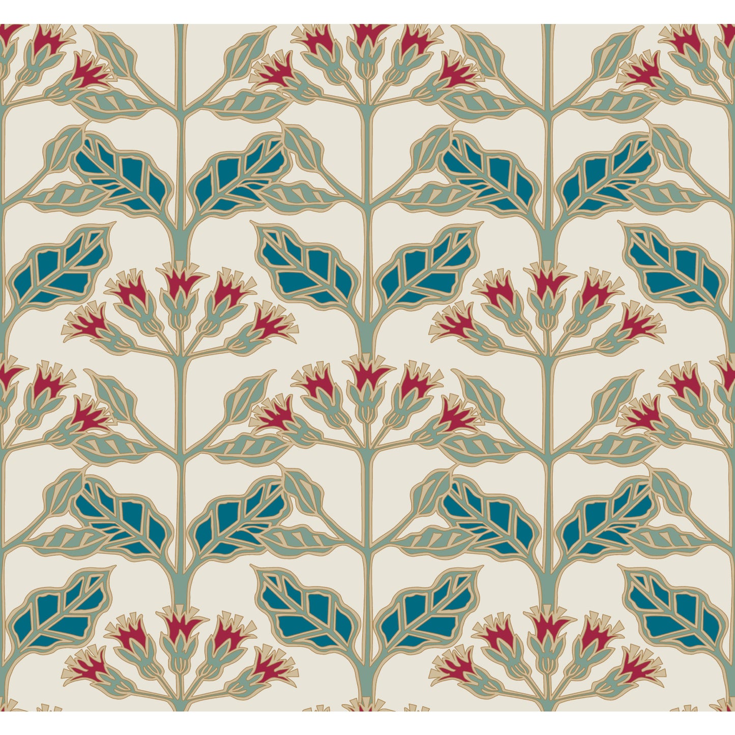 York Wallcoverings Arts and Crafts Tracery Blooms Cream Metallic Wallpaper  Florals and Flowers Metallics  Wallpaper - AC9111