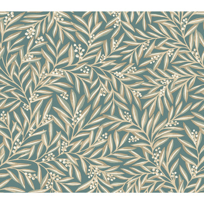York Wallcoverings Arts and Crafts Rowan Teal Wallpaper  Botanical Blues  Wallpaper - AC9137