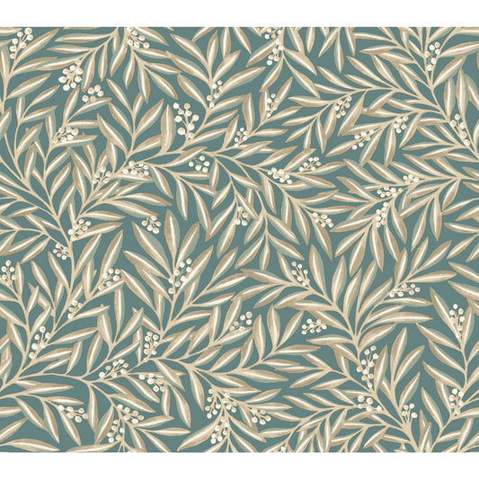 York Wallcoverings Arts and Crafts Rowan Teal Wallpaper  Botanical Blues  Wallpaper - AC9137