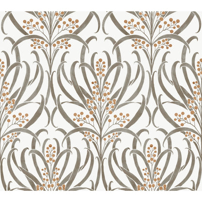 York Wallcoverings Arts and Crafts Calluna White and Taupe Metallic Wallpaper  Florals and Flowers Whites and Off-Whites  Wallpaper - AC9142
