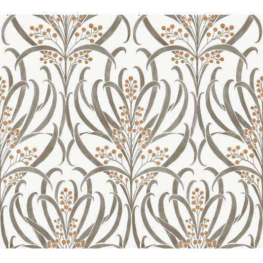 York Wallcoverings Arts and Crafts Calluna White and Taupe Metallic Wallpaper  Florals and Flowers Whites and Off-Whites  Wallpaper - AC9142