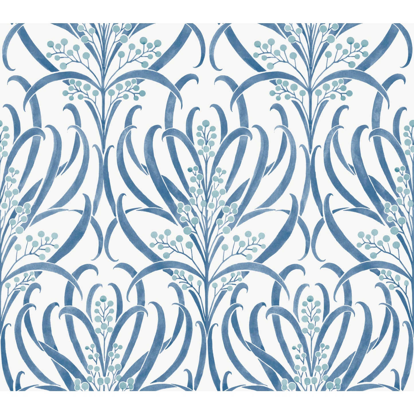 York Wallcoverings Arts and Crafts Calluna White and Blue Metallic Wallpaper  Florals and Flowers Whites and Off-Whites  Wallpaper - AC9143