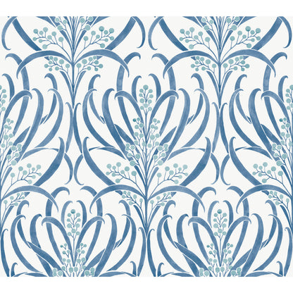 York Wallcoverings Arts and Crafts Calluna White and Blue Metallic Wallpaper  Florals and Flowers Whites and Off-Whites  Wallpaper - AC9143