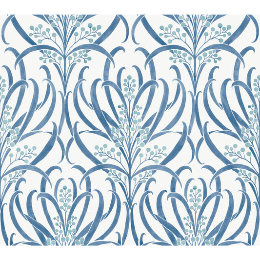York Wallcoverings Arts and Crafts Calluna White and Blue Metallic Wallpaper  Florals and Flowers Whites and Off-Whites  Wallpaper - AC9143