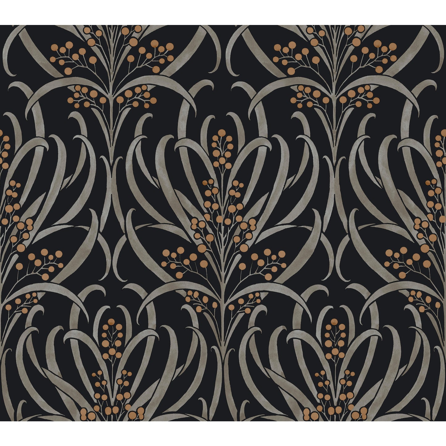York Wallcoverings Arts and Crafts Calluna Black and Gold Metallic Wallpaper  Florals and Flowers Blacks  Wallpaper - AC9145
