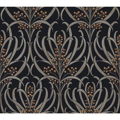 York Wallcoverings Arts and Crafts Calluna Black and Gold Metallic Wallpaper  Florals and Flowers Blacks  Wallpaper - AC9145