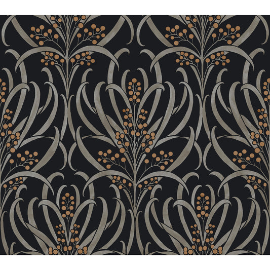 York Wallcoverings Arts and Crafts Calluna Black and Gold Metallic Wallpaper  Florals and Flowers Blacks  Wallpaper - AC9145