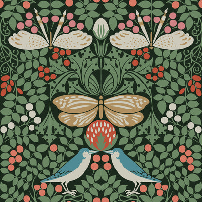 York Wallcoverings Arts and Crafts Butterfly Garden Green Metallic Wallpaper  Botanical Greens  Wallpaper - AC9161