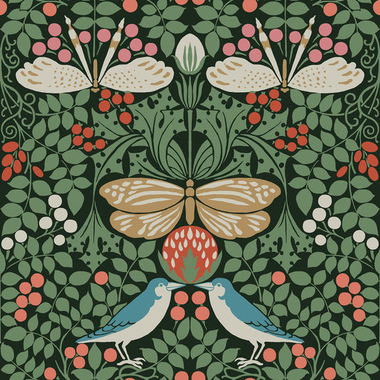 York Wallcoverings Arts and Crafts Butterfly Garden Green Metallic Wallpaper  Botanical Greens  Wallpaper - AC9161