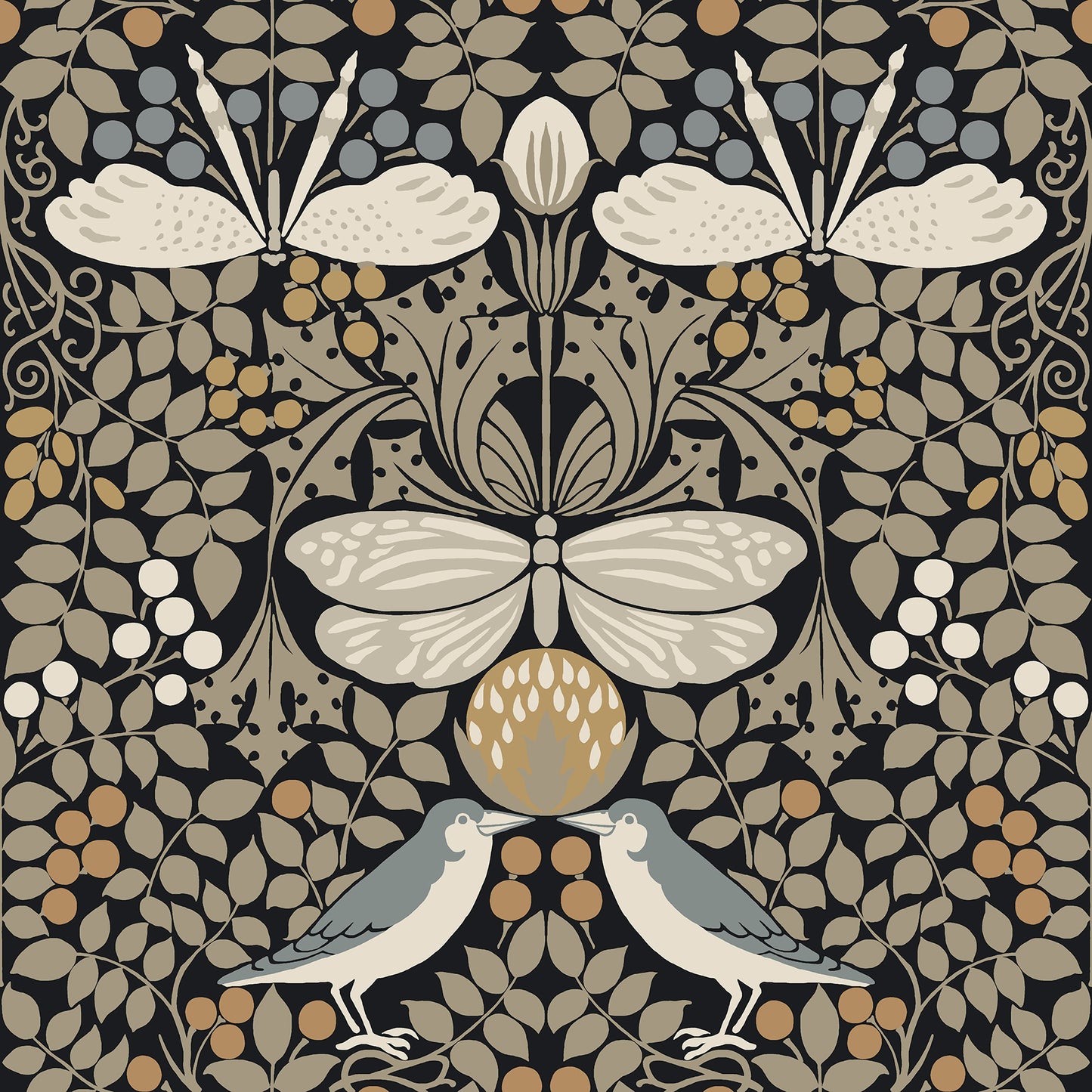 York Wallcoverings Arts and Crafts Butterfly Garden Black Metallic Wallpaper  Botanical Blacks  Wallpaper - AC9162