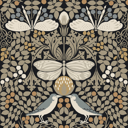 York Wallcoverings Arts and Crafts Butterfly Garden Black Metallic Wallpaper  Botanical Blacks  Wallpaper - AC9162