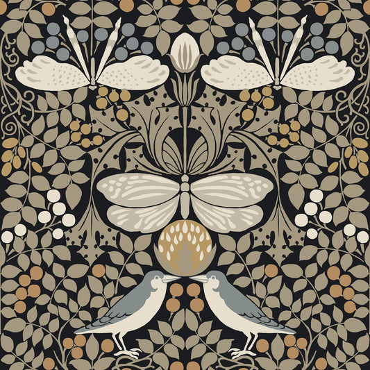 York Wallcoverings Arts and Crafts Butterfly Garden Black Metallic Wallpaper  Botanical Blacks  Wallpaper - AC9162
