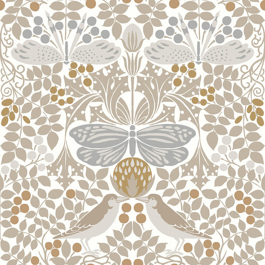 York Wallcoverings Arts and Crafts Butterfly Garden White Wallpaper  Botanical Whites and Off-Whites  Wallpaper - AC9163