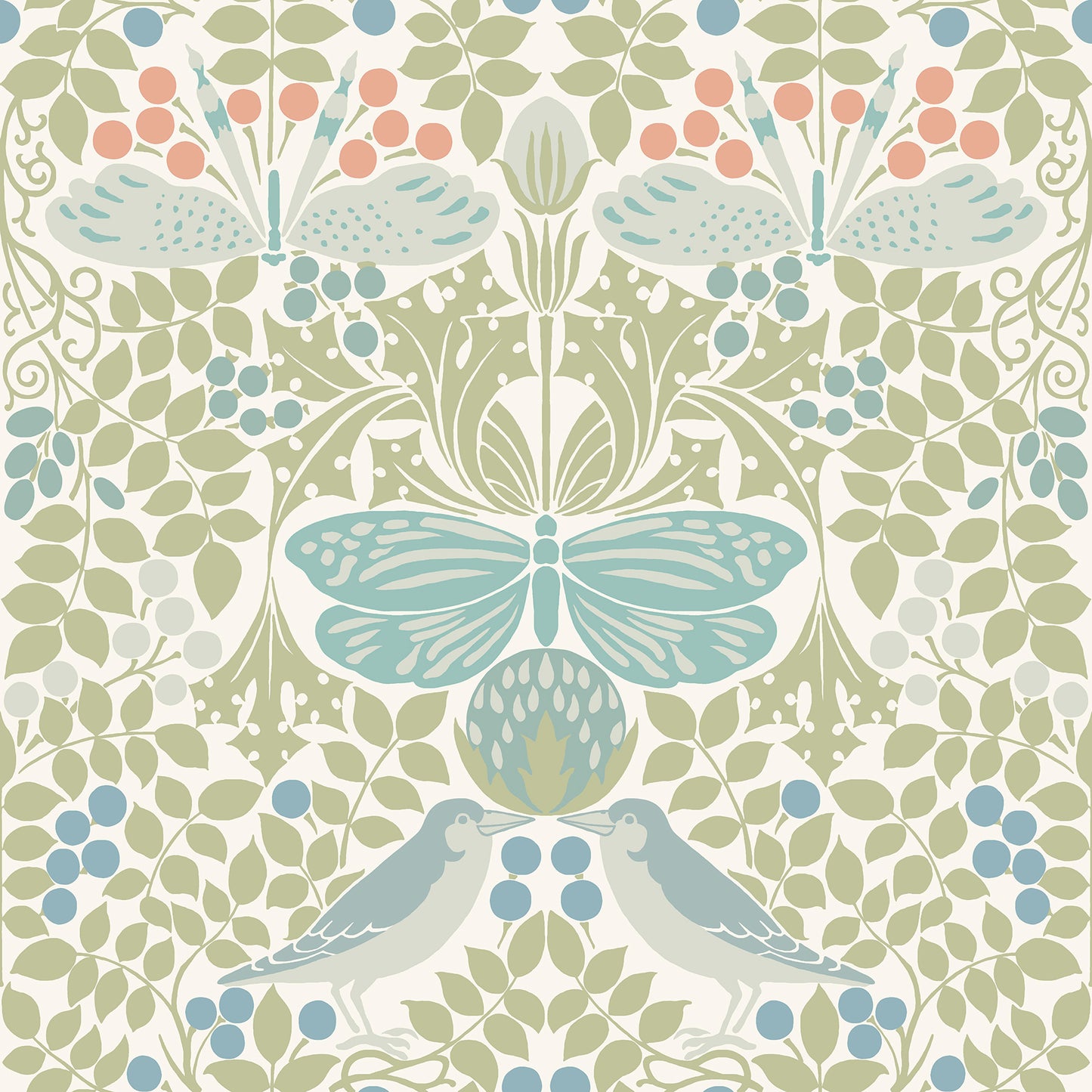 York Wallcoverings Arts and Crafts Butterly Garden Green and Blue Wallpaper  Botanical Blues  Wallpaper - AC9164